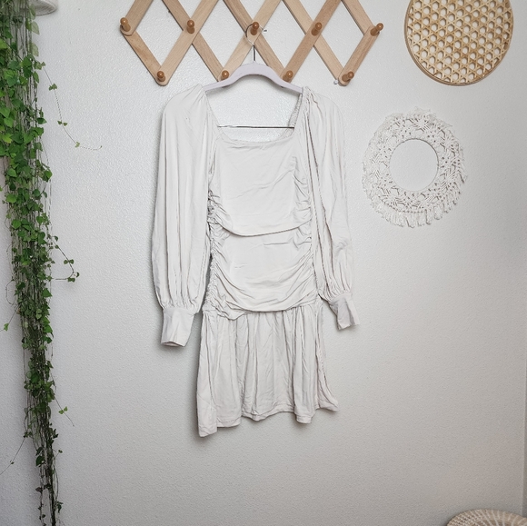 Susana Monaco Square Neck Long Sleeve Mini Dress In Blanched Almond NWT S - Picture 2 of 8